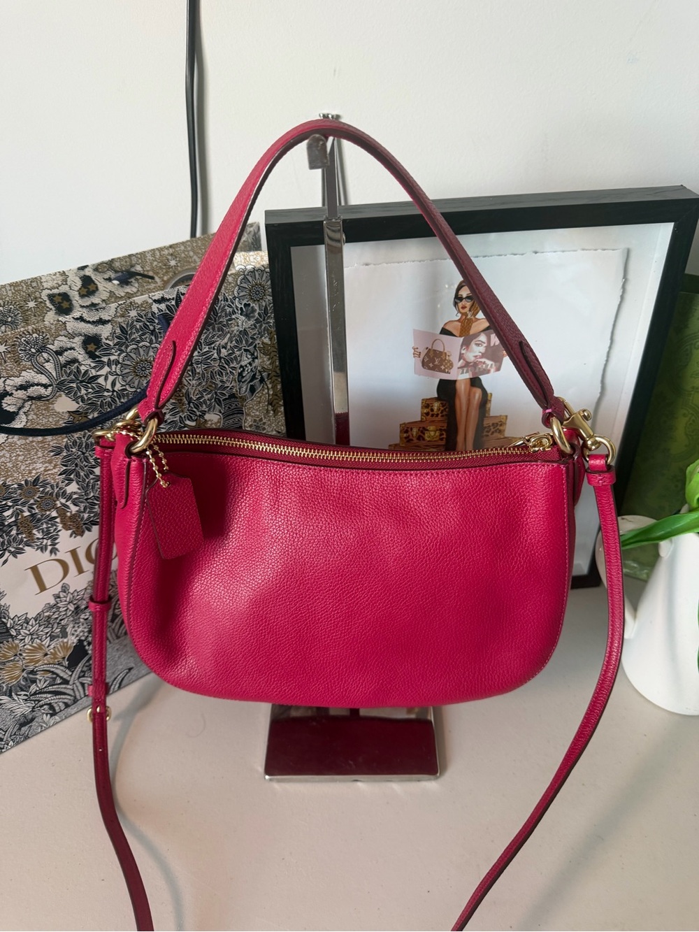 Coach Bright Pink Pebbled Leather Shoulder & Crossbody Bag - Picture 4 of 11